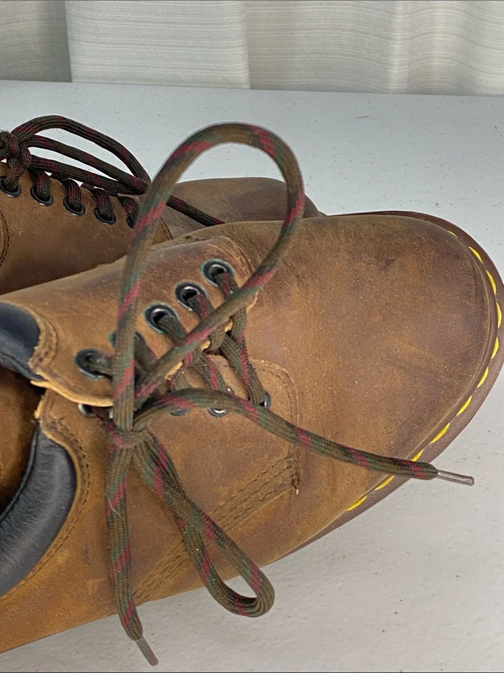 Dr. Martens Brown Leather Derby Shoes with Yellow Stitching